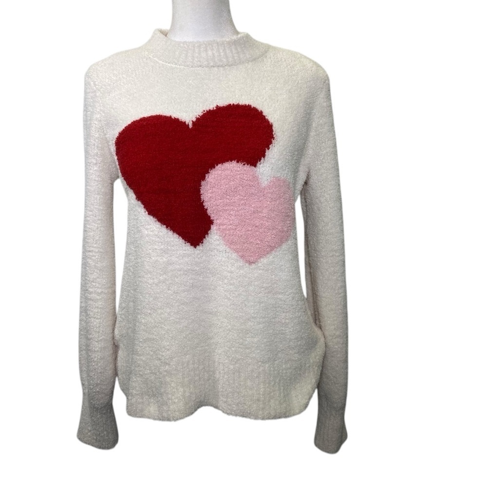 MARLED by Reunited Clothing women’s M Soft Fuzzy pink red hearts pull on sweater
